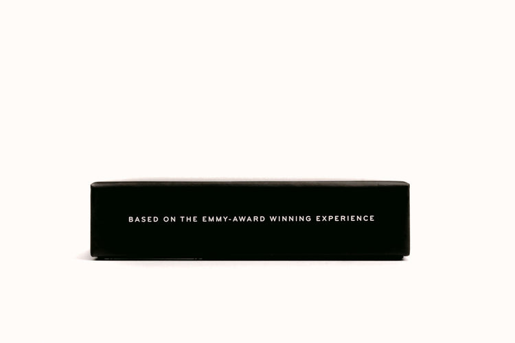 Black rectangular box with white text on a white background that says "Based on the emmy-award winning experience