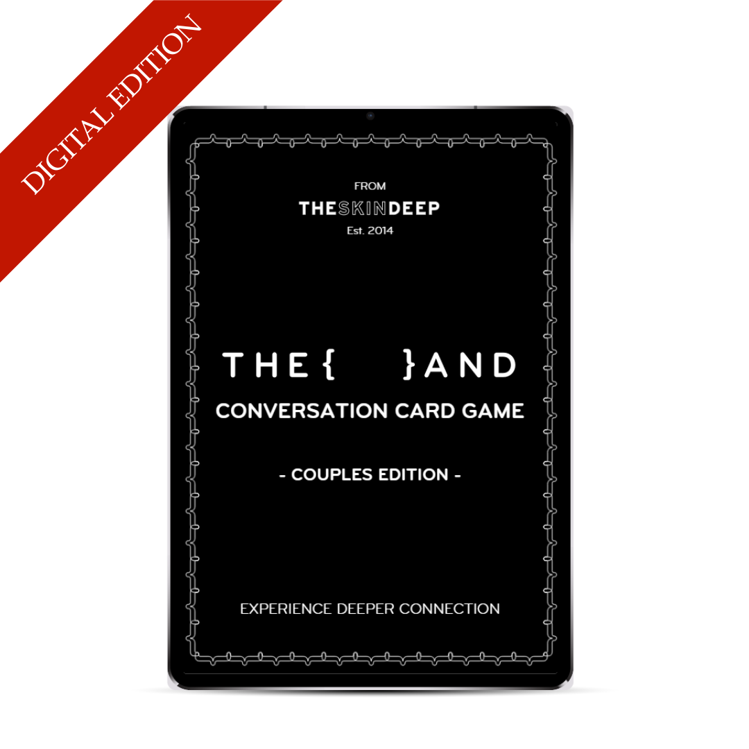 A tablet with {THE AND} conversation game  Couples Edition displayed on it