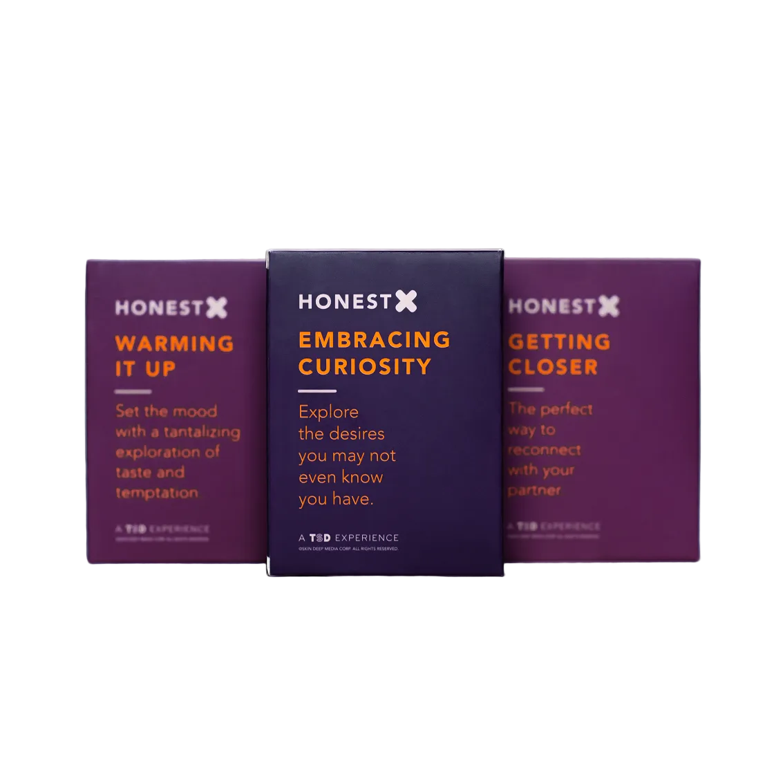 Three 'Honest X' product boxes on a white background